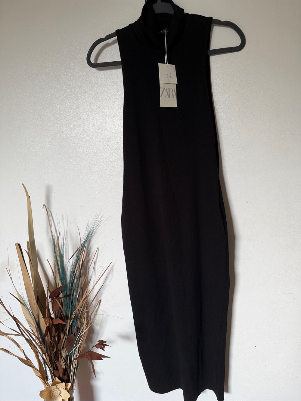 Zara Black Sleeveless Turtleneck Bodycon Midi
